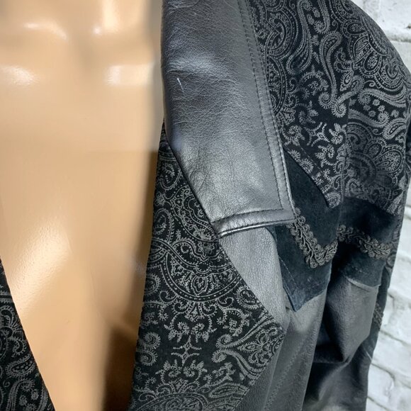 Vintage 80s 90s Leather Suede Trench Coat Long Medium Black Maxi Retro Overcoat - Picture 3 of 16